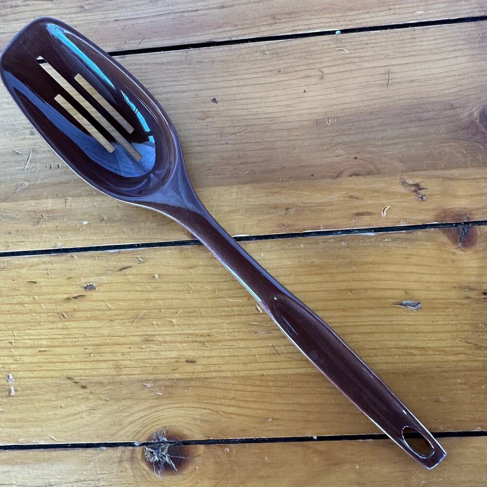 Preowned Vintage Retro Foley Nylon 3 Slotted Serving Spoon Brown 11"